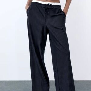 Zara Black Wide Leg Pinstripe Pants